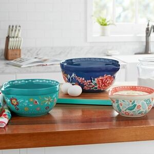 ❤️ New Pioneer Woman Keepsake Floral 3-Piece Ceramic Mixing Bowl Set